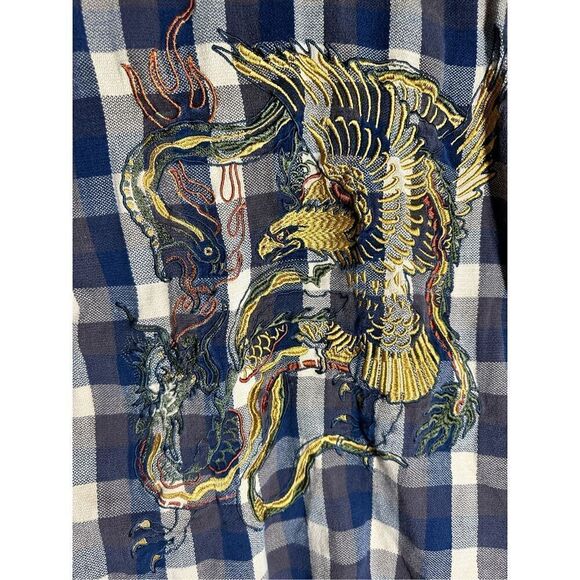 Samurai Surfer Men’s Hooded Embroidered Flannel Shirt Plaid Size M - Picture 5 of 13